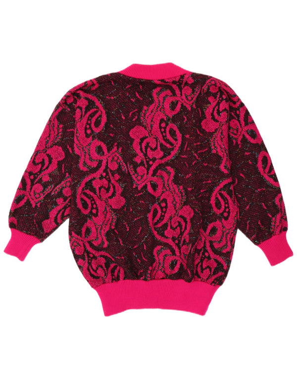 vintage Femme V-Col Jumper Pull UK 16 Grand Rose Paisley Polyacrylique