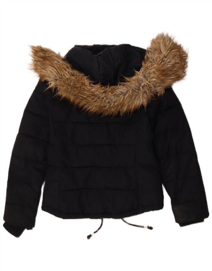 Topshop Veste matelassée à capuche pour femme UK 8 Small Bleu marine Polyester
