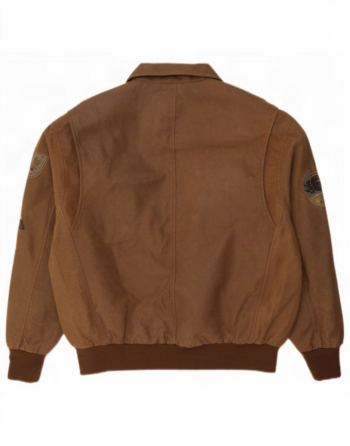 Monroe & Main Veste en cuir graphique pour homme Taille L Marron