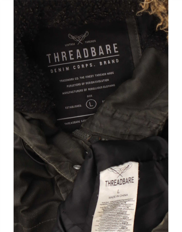 Threadbare Veste à capuche en coton ciré pour homme UK 40 Large Vert