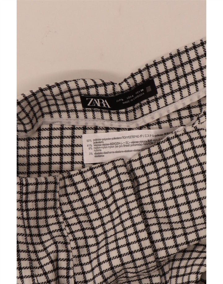 Zara Pantalon Chino Fuselé Femme Large W30 L27 Blanc Carreaux Polyester