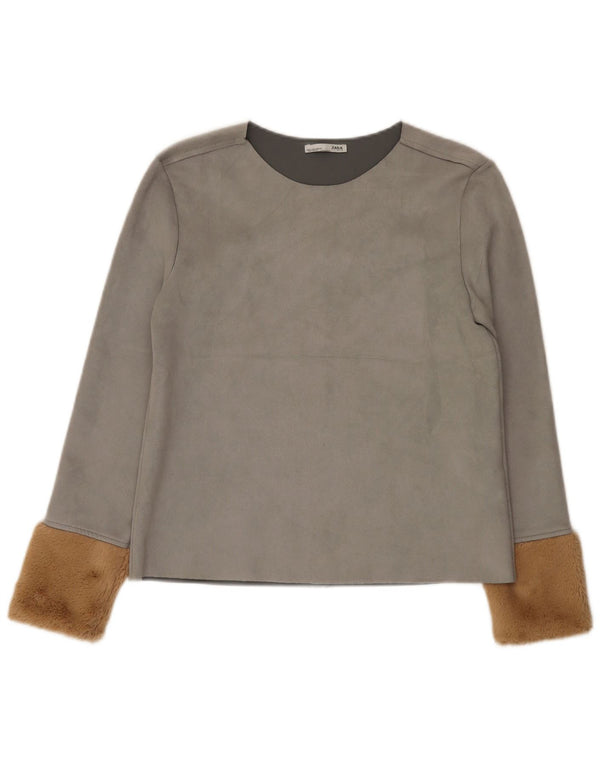 Zara Womens Blouse Top UK 10 Small Gris Colorblock