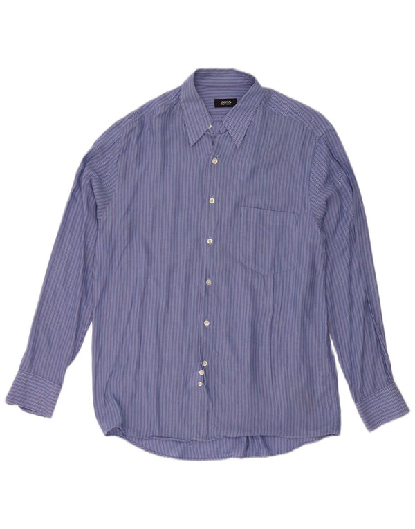 Hugo Boss Chemise Homme Taille 40 Bleu Moyen Rayé Coton Classique