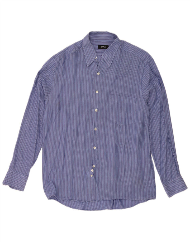 Hugo Boss Chemise Homme Taille 40 Bleu Moyen Rayé Coton Classique