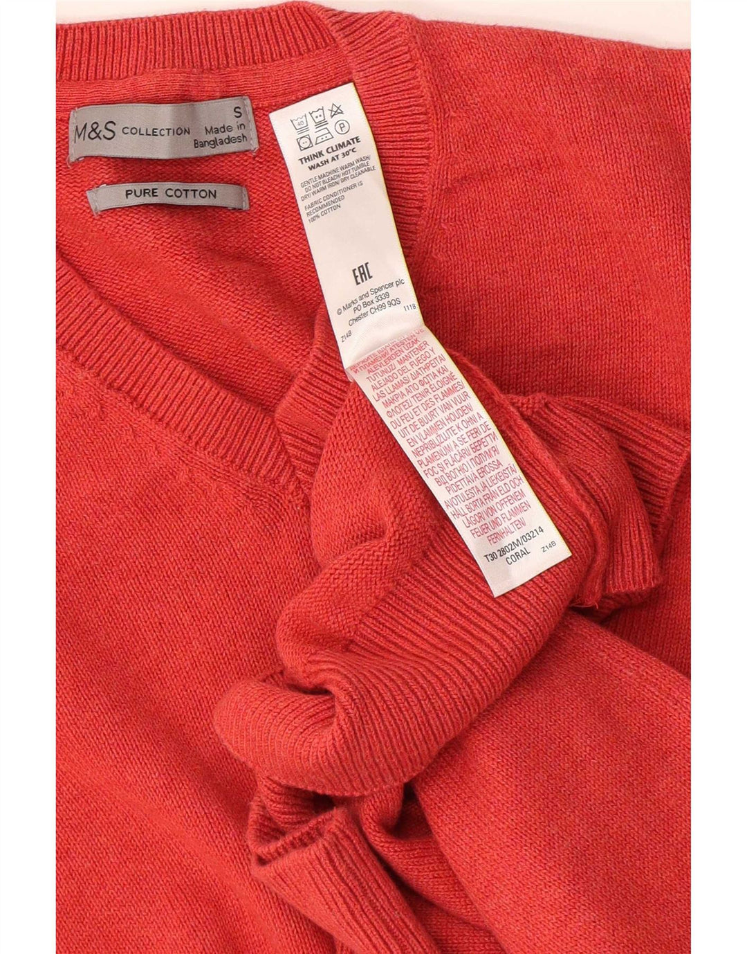 Marks & Spencer Pull col V pour homme en coton orange Taille S