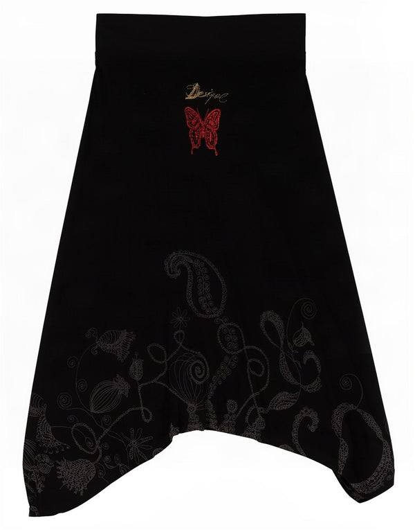 Desigual Jupe Asymétrique Graphique Medium W30 Noir Paisley Viscose Femme