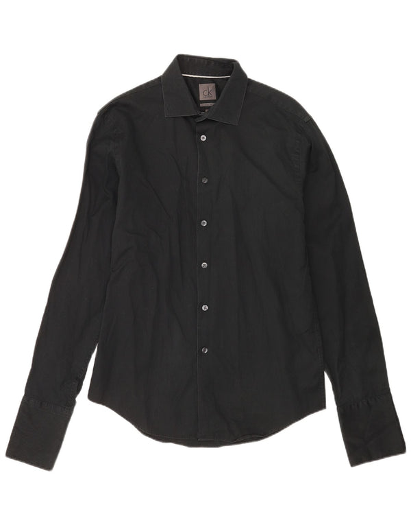 Calvin Klein Chemise formelle pour homme Taille 39 15 1/2 Medium Black Pinstripe