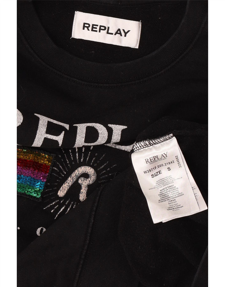Replay Sweat-shirt surdimensionné graphique pour femme UK 10 petit coton noir