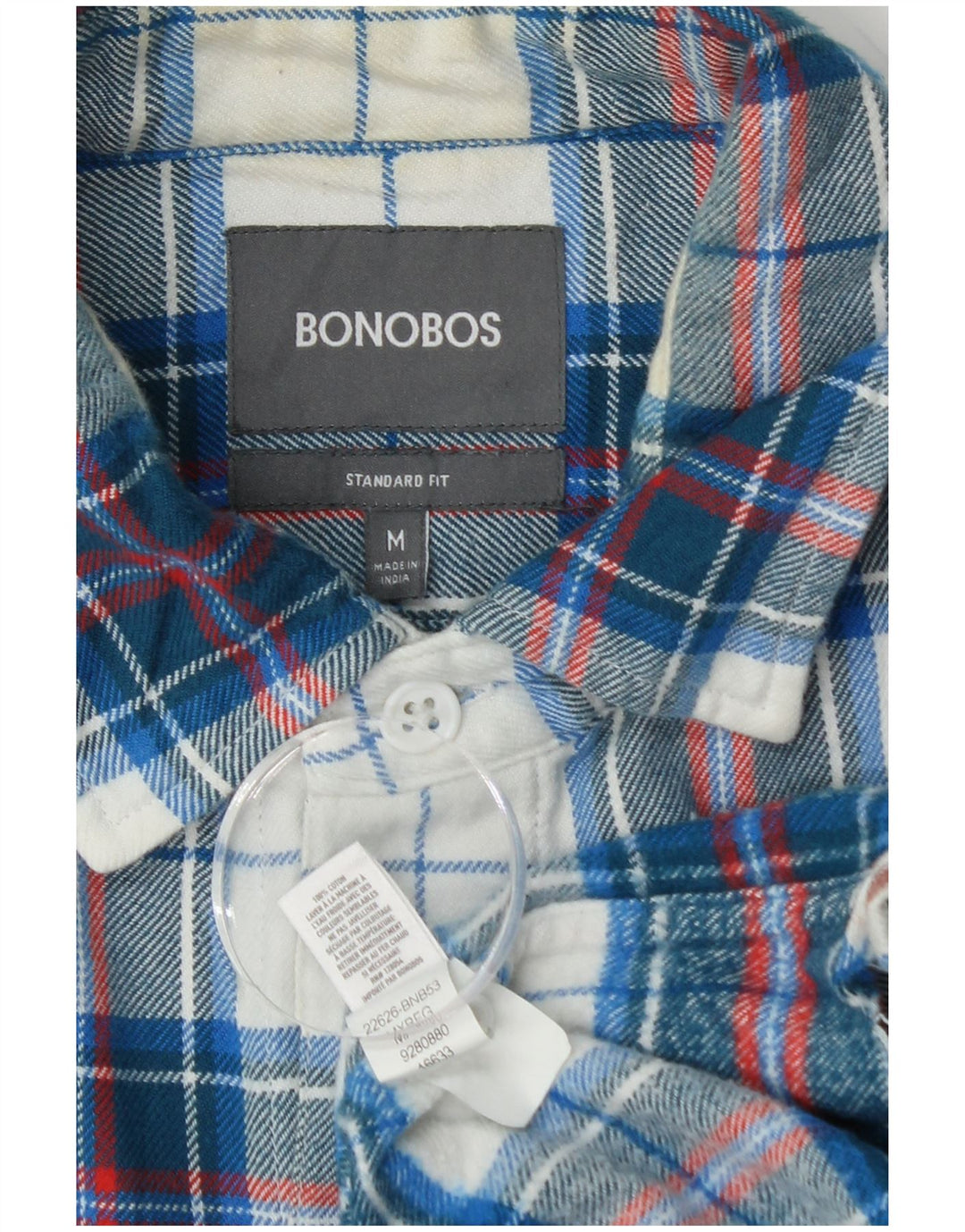 BONOBOS Chemise en flanelle pour homme, coupe standard, en coton à carreaux bleu moyen