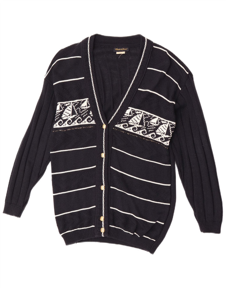 Claude De Pierre Pull Cardigan Femme UK 14 Moyen Bleu Marine Géométrique