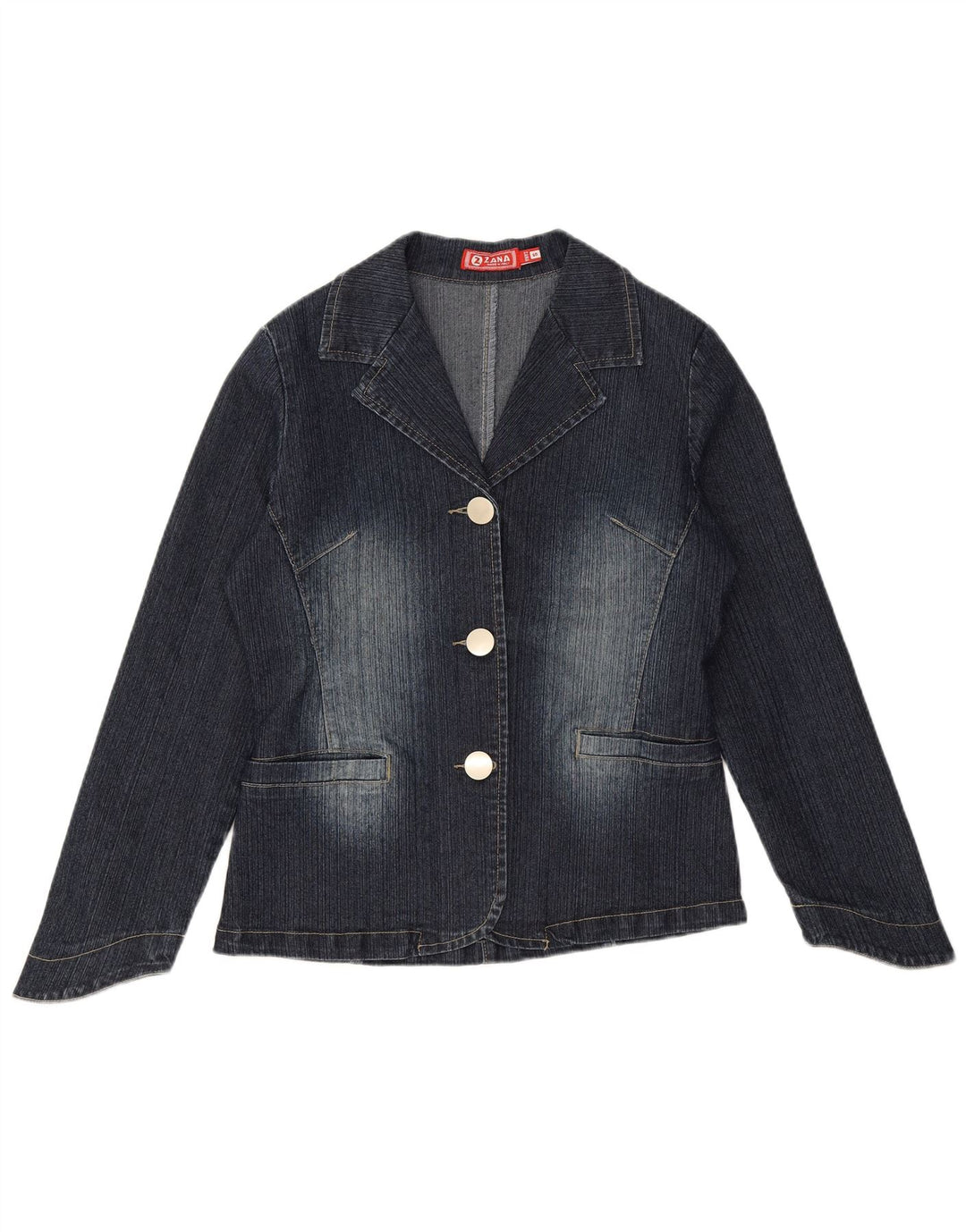VINTAGE Femme 3 Bouton Denim Blazer Veste UK 10 Petit Coton Bleu Marine