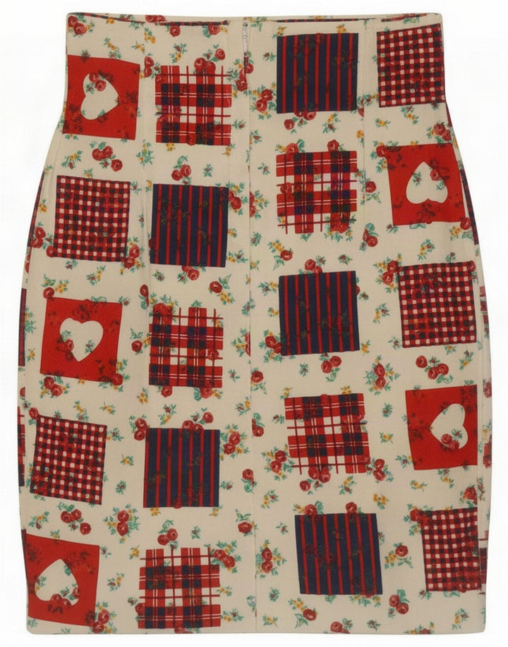 Jupe crayon femme vintage Small W26 coton patchwork multicolore