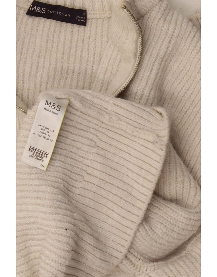 Marks & Spencer Pull à col zippé pour femme UK 14 Large Blanc cassé