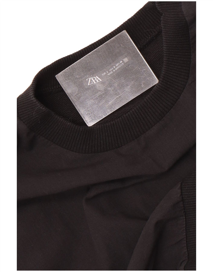 Zara Womens Crop Sweatshirt Jumper UK 10 Petit Noir