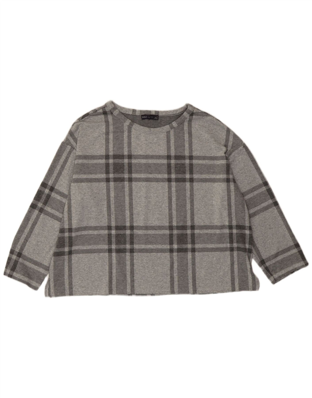 Marks & Spencer Femmes Crop Top Manches 3/4 UK 20 2XL Gris Plaid Polyester