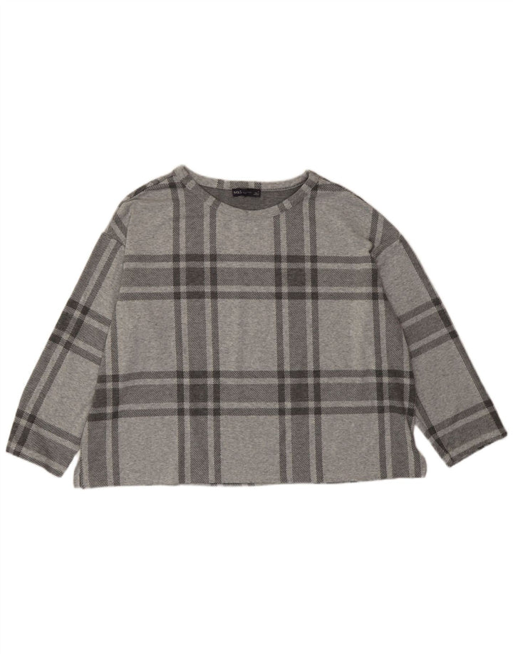 Marks & Spencer Femmes Crop Top Manches 3/4 UK 20 2XL Gris Plaid Polyester