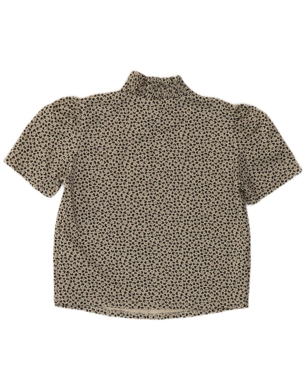 Zara Womens Crop Blouse Top UK 14 Grand Gris Imprimé Animal Polyester