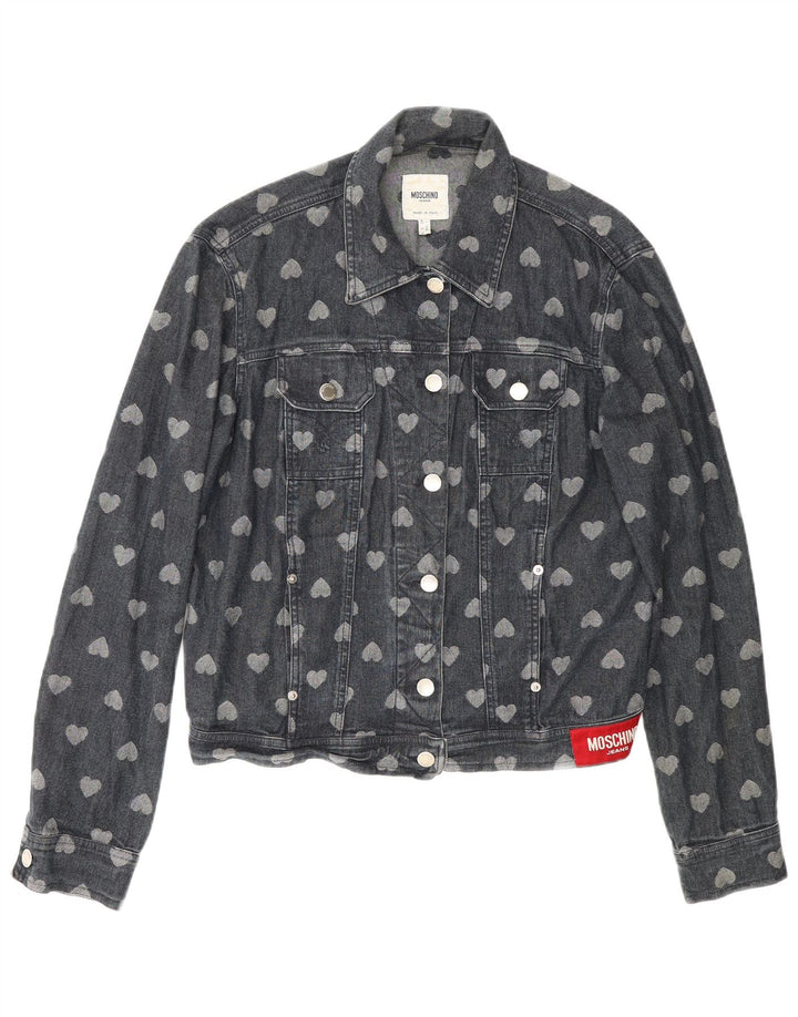 Moschino Veste en jean à motifs pour femme UK 12 Bleu marine moyen en coton avec cœur
