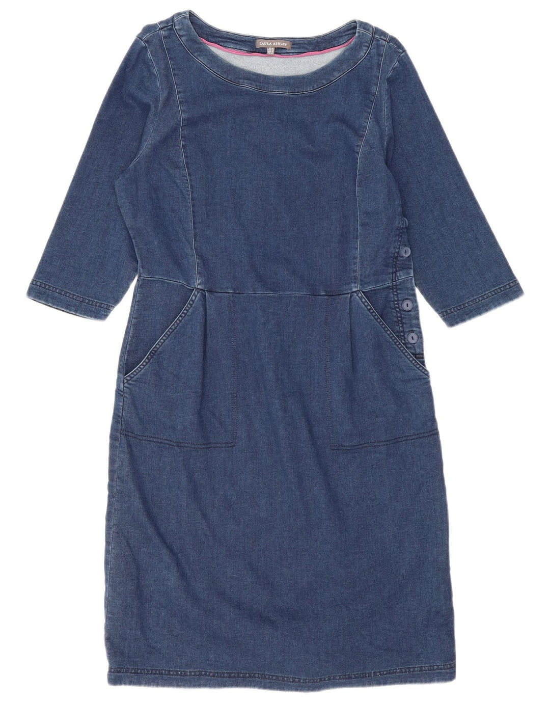 Laura Ashley Robe basique à manches 3/4 pour femme UK 14 Large Bleu Coton