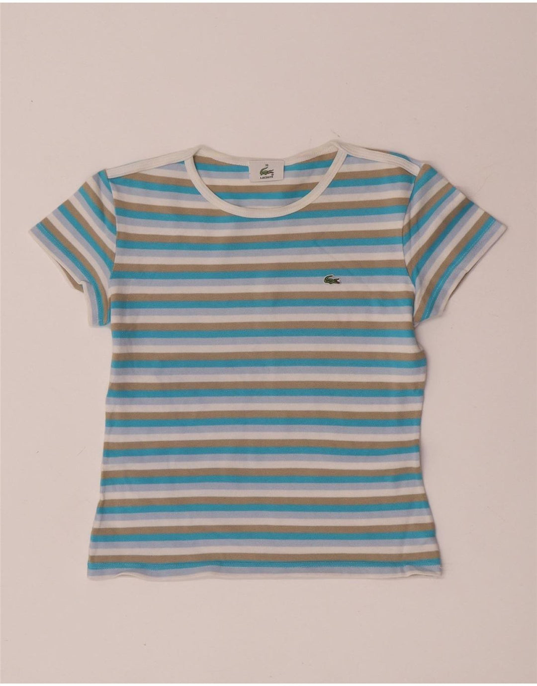 Lacoste Womens Crop T-Shirt Top Taille 38 Coton rayé multicolore moyen