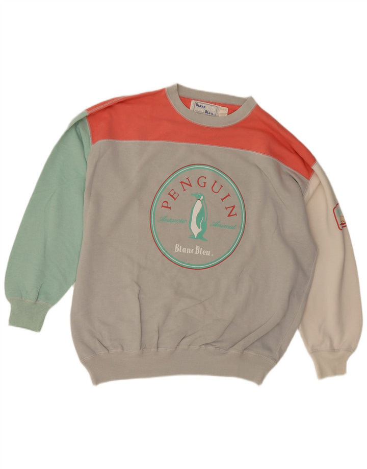 Blanc Bleu Sweat-shirt graphique pour homme Large Gris Colorblock
