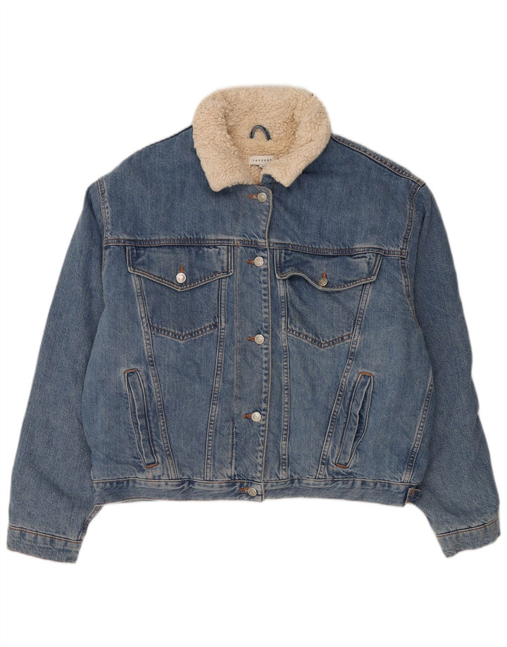 Topshop Veste Sherpa en jean surdimensionnée pour femme UK 10 Petit coton bleu