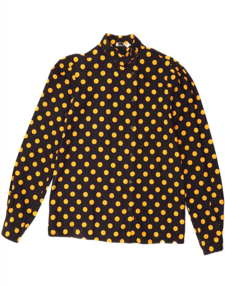 vintage Femme Chemise Blouse EU 38 Moyen Noir Polka Dot Coton
