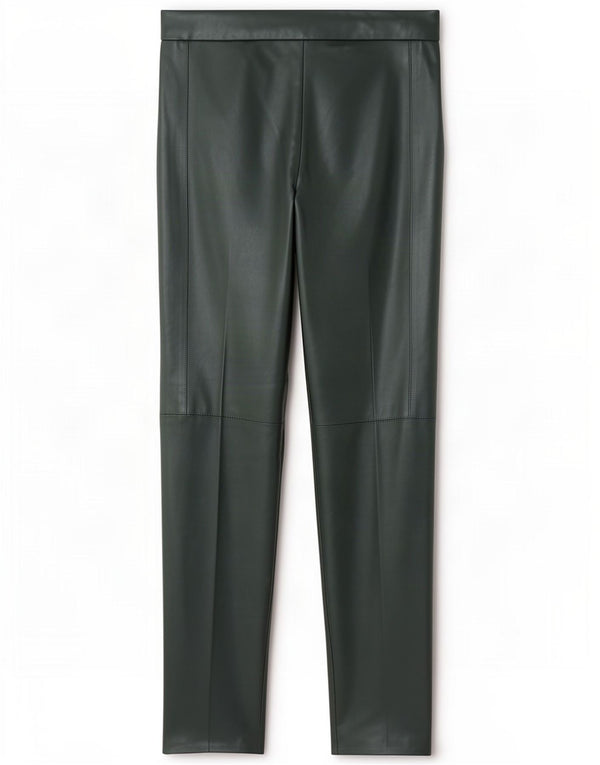 Zara Pantalon skinny en simili cuir pour femme Petit W26 L27 Vert Polyester