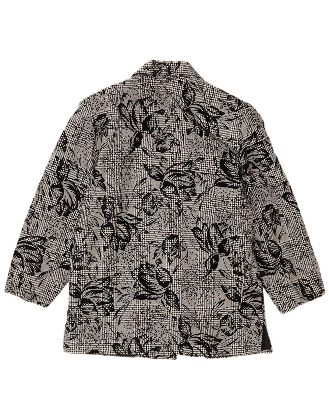 vintage Femmes 1 Bouton Blazer Veste UK 14 Moyen Noir Floral
