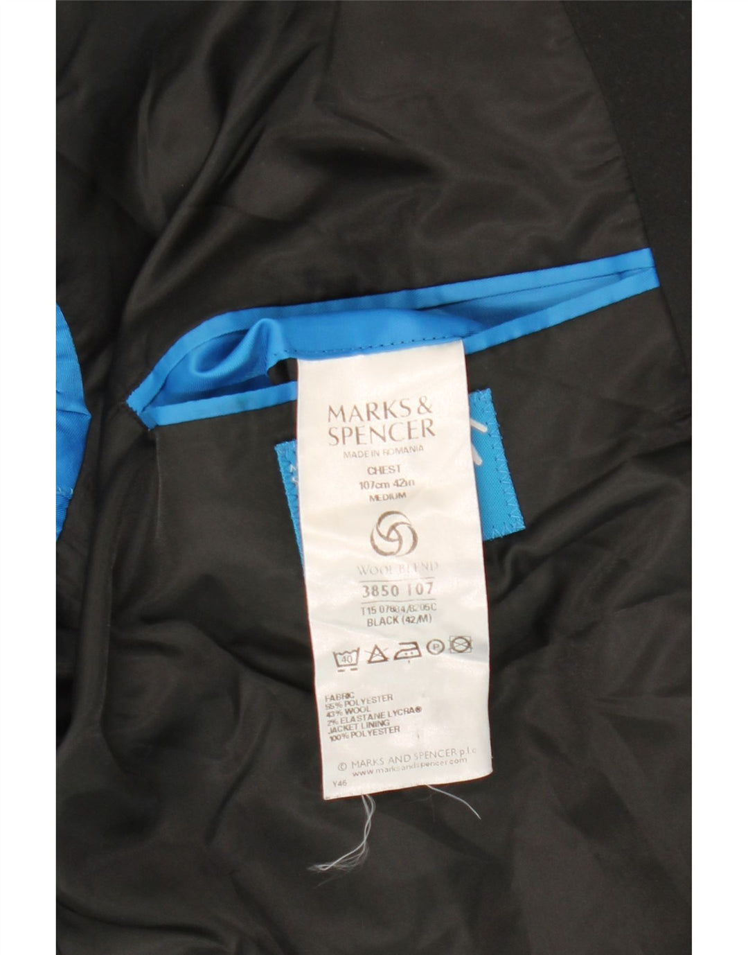 Marks & Spencer Veste blazer à 2 boutons pour homme UK 42 Large Noir Polyester