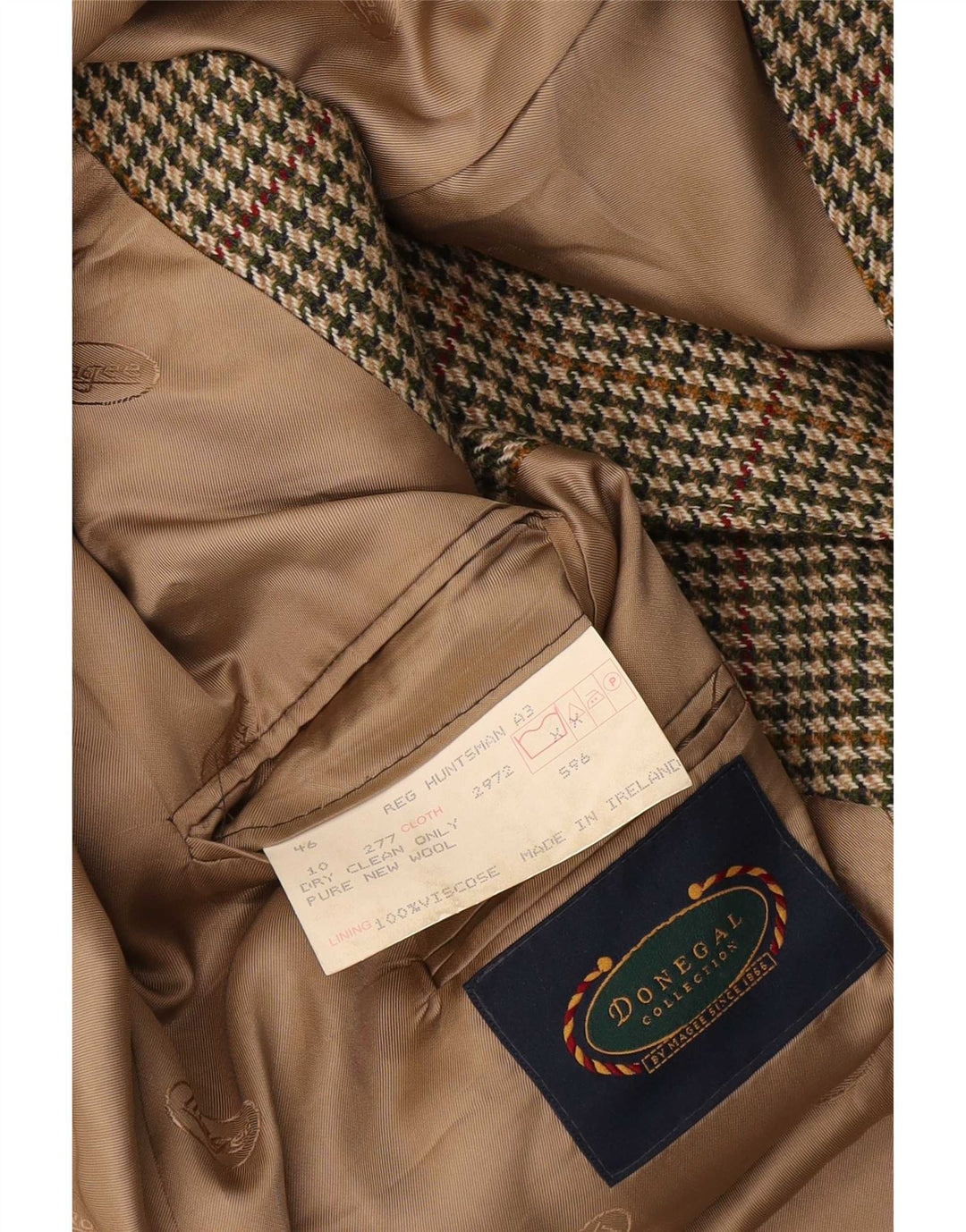 DONEGAL Veste Blazer 3 Boutons Homme UK 46 3XL Beige Pied-de-Poule Laine Vierge