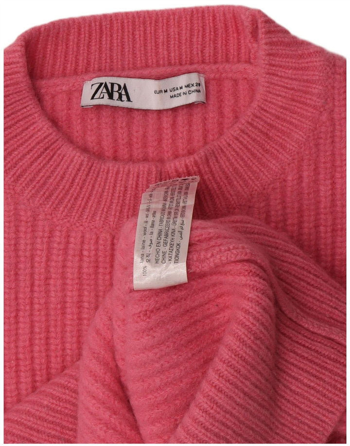 Zara Pull court à col rond pour femme UK 14 en laine rose moyen