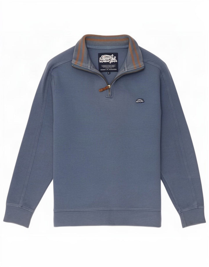 Weird Fish Sweat-shirt à col zippé pour homme Petit coton bleu