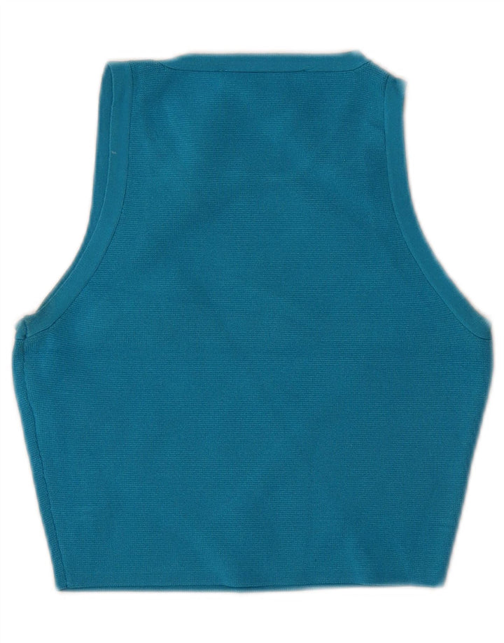 Zara Womens Crop Vest Top UK 8 Small Bleu Viscose