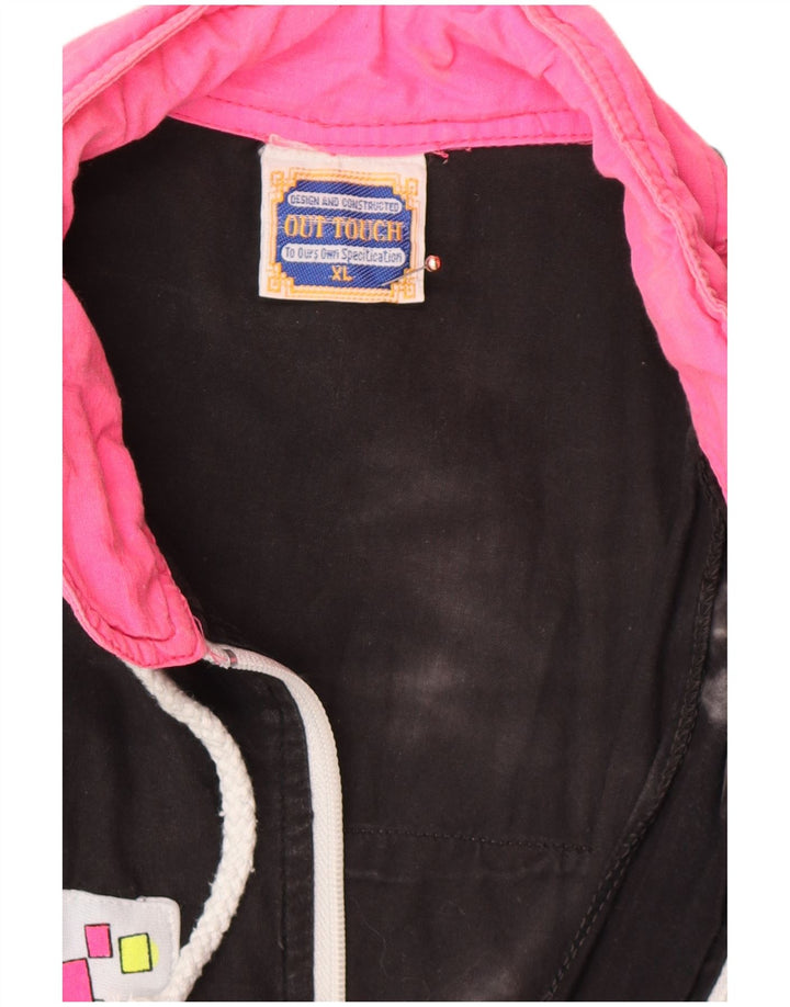 VINTAGE Femmes Graphique Survêtement Top Veste UK 18 XL Noir Colourblock