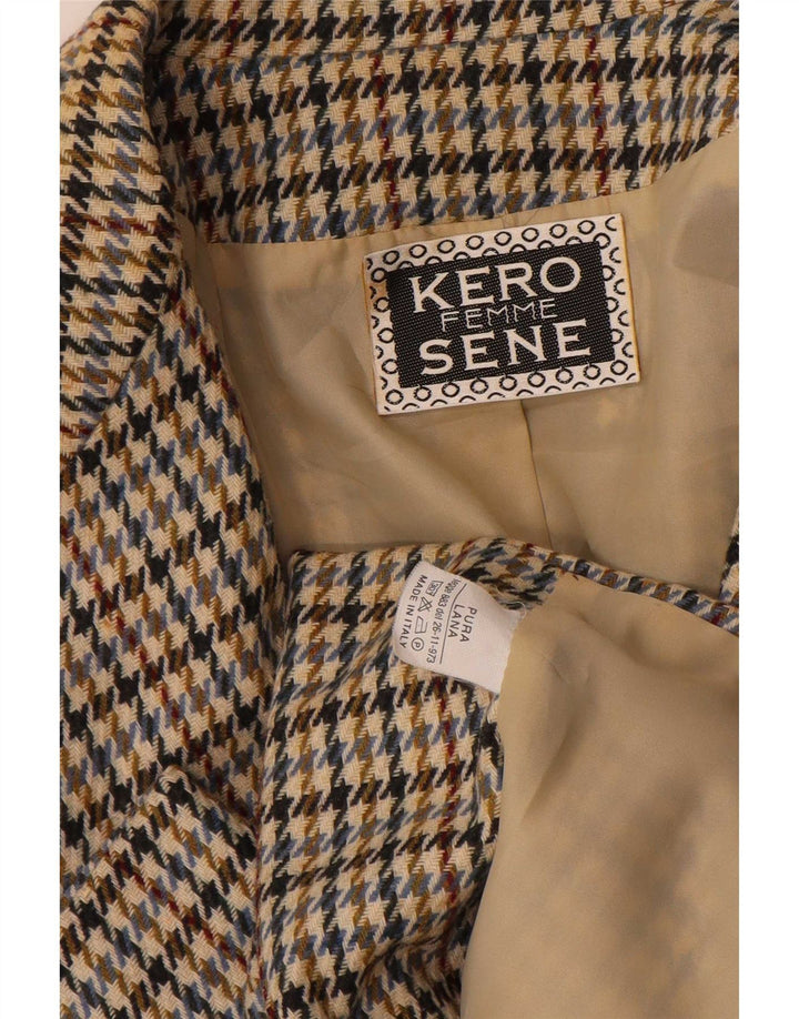 vintage Femme 2 Bouton Blazer Veste UK 14 Grand Pied-de-poule Beige