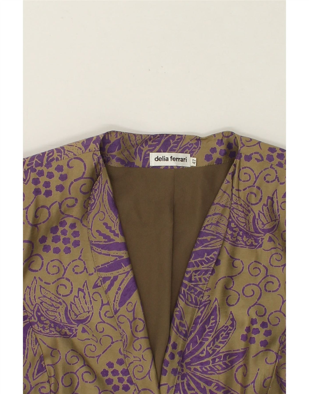 DELIA FERRARI Womens 3 Button Blazer Jacket IT 48 XL Khaki Paisley Vintage Delia Ferrari and Second-Hand Delia Ferrari from Messina Hembry 