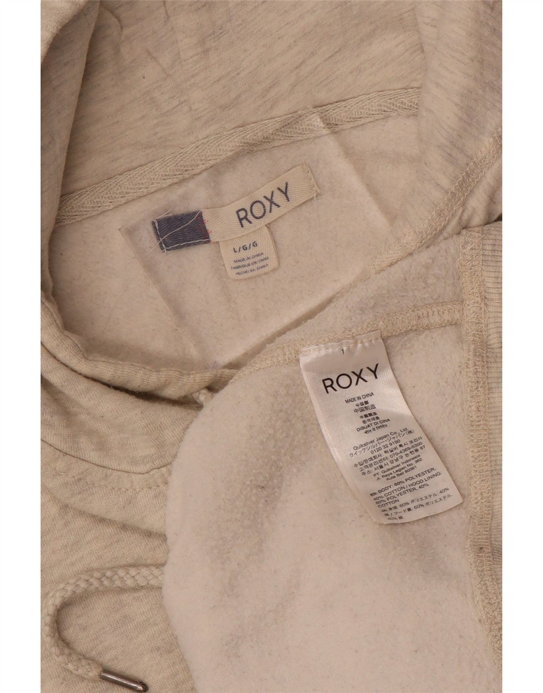 ROXY Pull à capuche graphique pour femme UK 16 Large Beige Moucheté Polyester