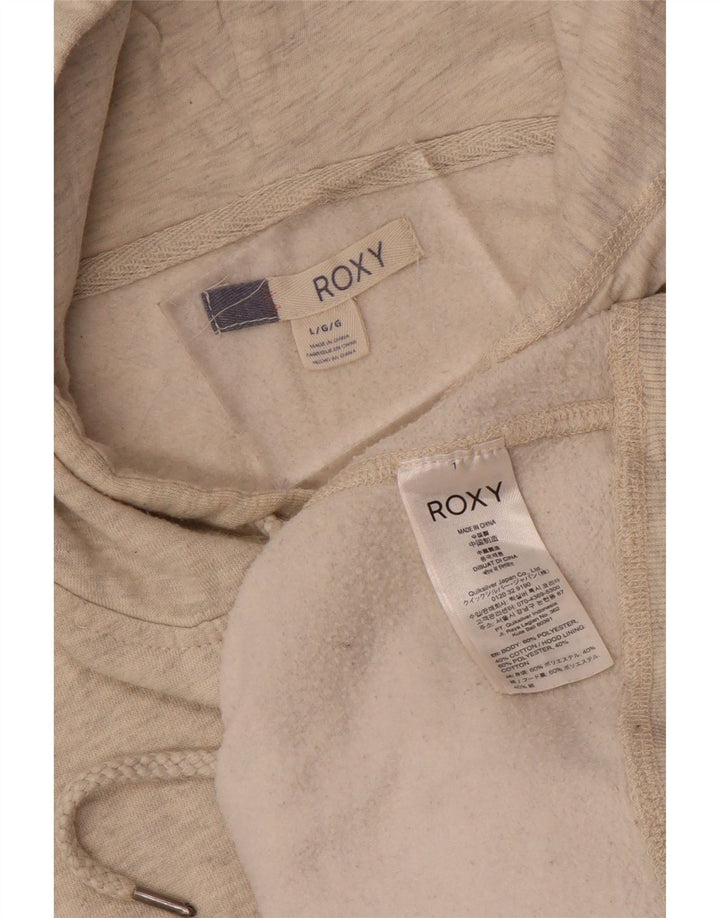 ROXY Pull à capuche graphique pour femme UK 16 Large Beige Moucheté Polyester