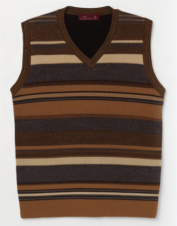 Zara Homme Gilet Débardeur Grand Acrylique Rayé Marron