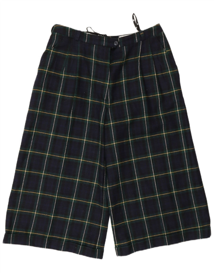 vintage Femme Taille Haute Bermuda Shorts EU 42 Grand W30 Bleu Marine Check
