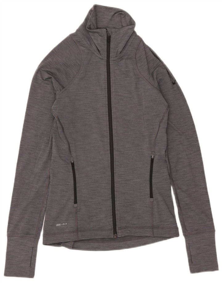 Nike Femme Dri Fit Survêtement Top Veste UK 10 Petit Gris Moucheté