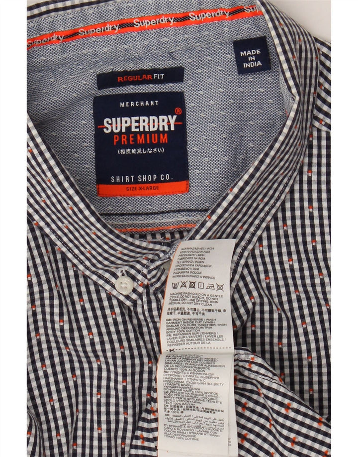 SUPERDRY Mens Regular Fit Shirt XL Navy Blue Check Cotton Vintage Superdry and Second-Hand Superdry from Messina Hembry 