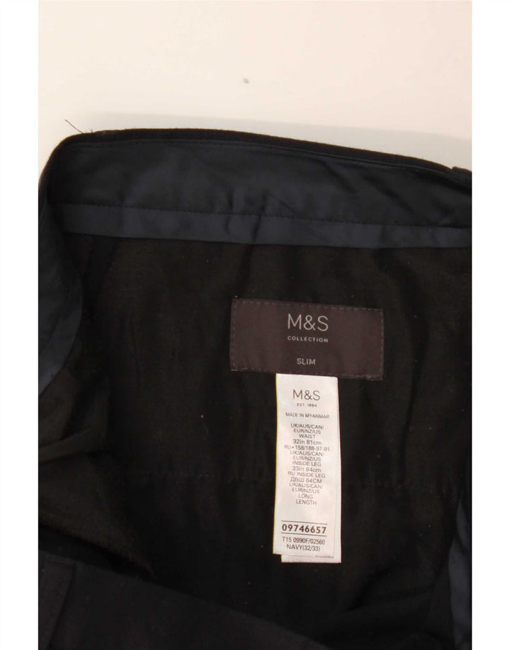 Marks & Spencer Pantalon de Costume Slim Femme W32 L33 Bleu Marine Polyester