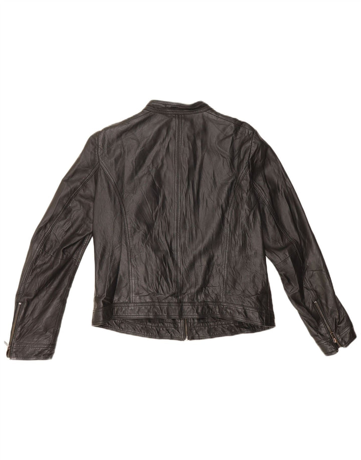 Esprit Veste Racer en cuir pour femme UK 16 Grand cuir noir