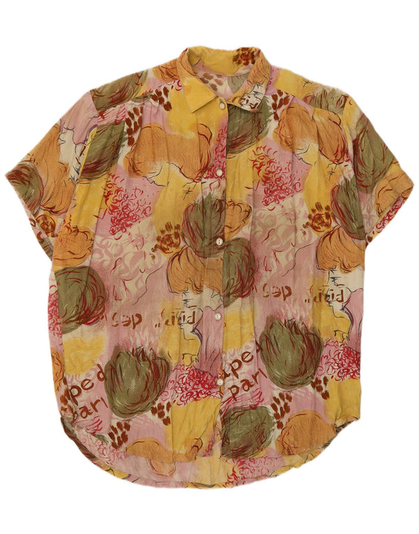 vintage Femmes Graphique Chemise À Manches Courtes Blouse UK 18 XL Multicolore