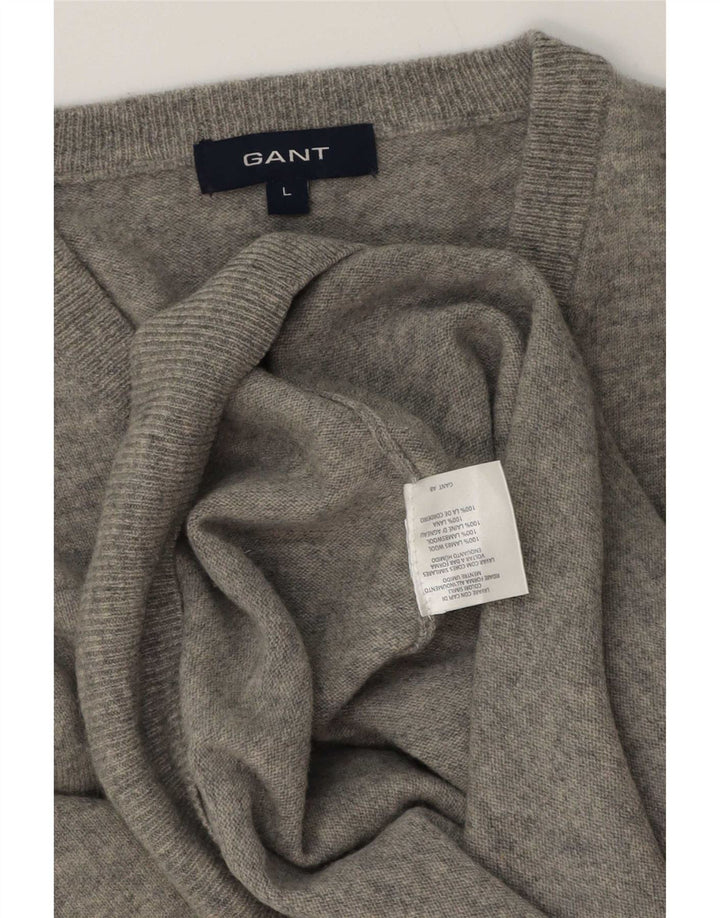 Gant Pull Col V Homme Large Gris Laine d'Agneau