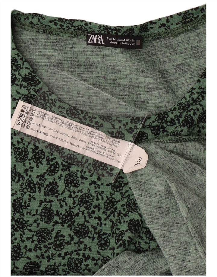 ZARA Robe trapèze pour femme UK 44 Polyester floral vert moyen