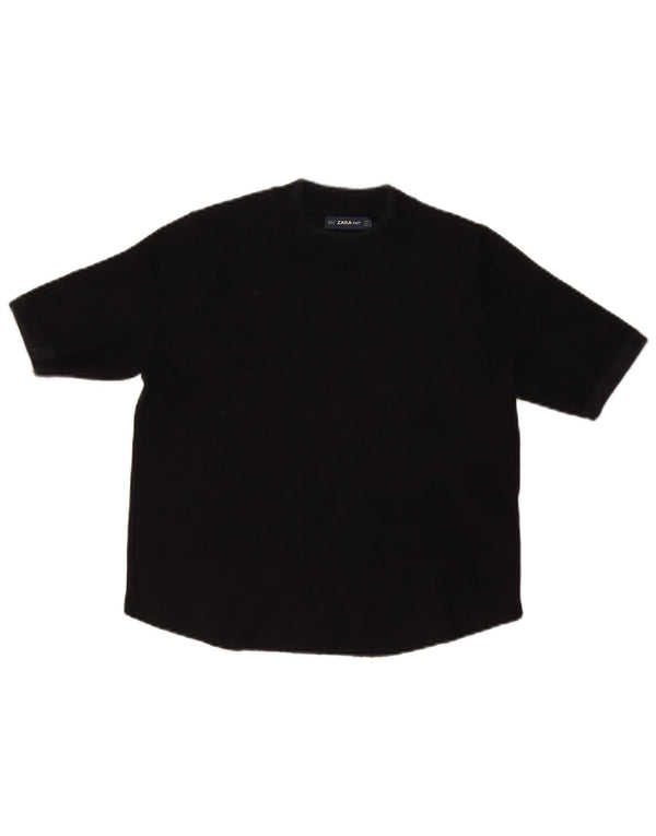 Zara Pull à manches courtes et col roulé pour femme UK 14 Noir moyen