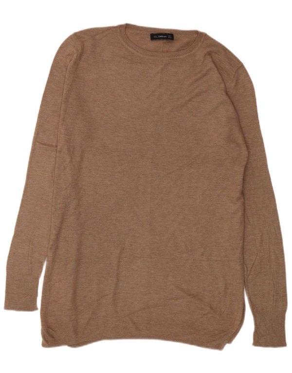 Zara Pull long surdimensionné à col bateau pour femme UK 10 Petit Beige